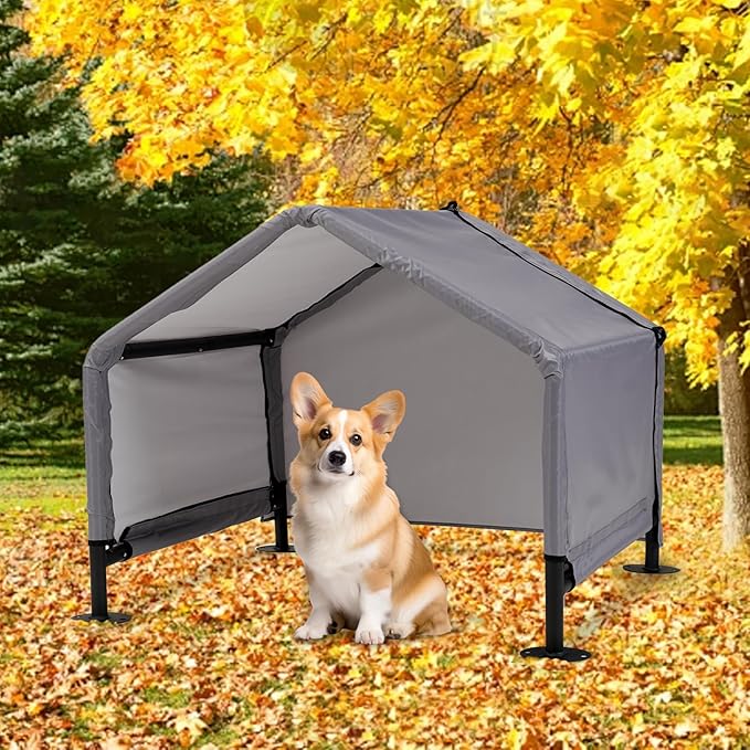 Dog Shade Shelter Outdoor Tent for Small Medium Dogs, Waterproof Sun Protection Pet House for Dogs, Small Animals and Livestock, Pet Canopy with Upgraded Doors and Ground Nails-PawvioPets