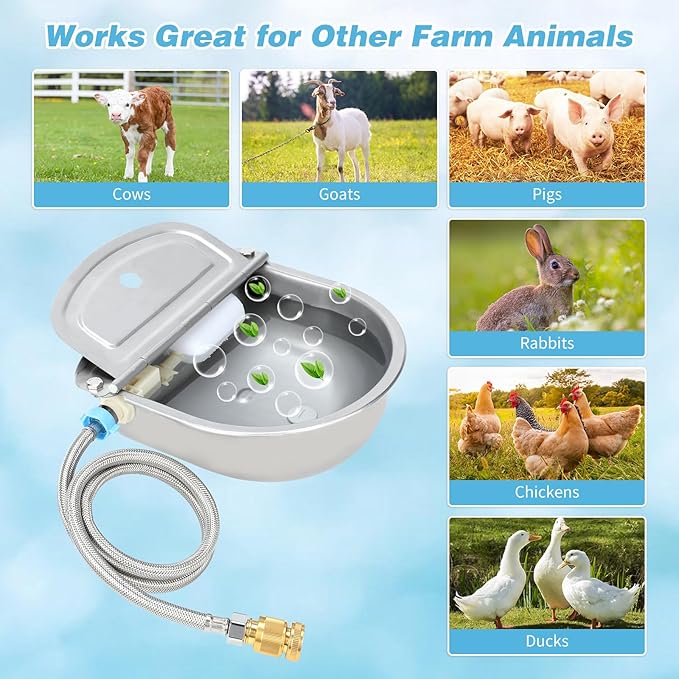 FHTONGE 304 Stainless Steel Automatic Water Dispenser with Drainage for Outdoor Big Dog, Large Auto Fill Dog Waterer Float Valves for Livestock Poultry Horse Cow Goat Pig Chicken Duck Rabbit Drinking-PawvioPets