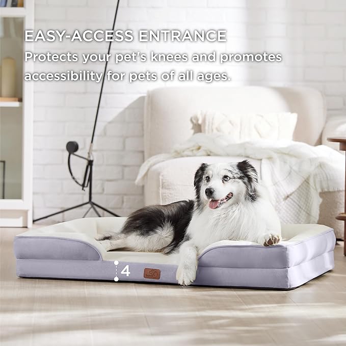 Bedsure XL Orthopedic Dog Bed for Extra Large Dogs - Washable XLarge Dog Cat Bed Waterproof, Comfort Dogs Couch Sofa with Washable Removable Cover, Pet Bed with Nonskid Bottom, Lavender, 42"-PawvioPets