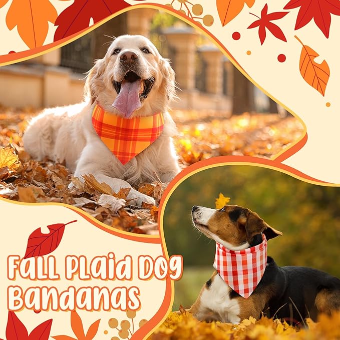 Abbylike 50 Pcs Fall Plaid Dog Bandanas Bulk Autumn Bandanas for Dogs Triangle Kerchief Bibs Scarf for Small Medium Large Pets Thanksgiving Costume Accessories, 25 Styles (31.5 x 21.7 x 21.7 Inch)-PawvioPets