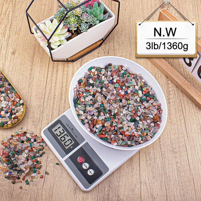 3 Lb Crystal Chips Bulk Tumbled Crushed Quartz Stones, 7 Chakra Crystal Quartz Rocks Healing Stones Pebbles for Vases Filler, Aquarium Gravel Rocks, Succulent Plants Decor-PawvioPets