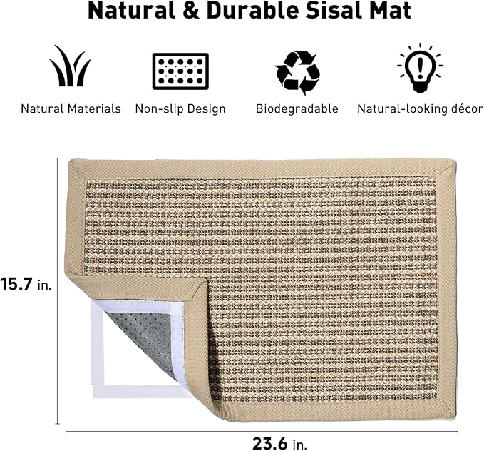 FUKUMARU Cat Scratcher Mat, 23.6 X 15.7 Inch Natural Sisal Cat Scratch Mats, Horizontal Cat Floor Scratching Pad Rug, Protect Carpets and Sofas (Cream - Thicken)-PawvioPets