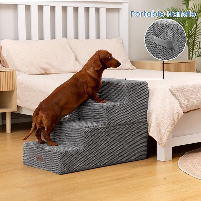 Dog Stairs for Bed 18.5" H, 4-Step Dog Steps for Small Dogs and Cats, Indoor Non-Slip Balanced Pet Stairs are Suitable for Puppy, Older Cat,Gery-PawvioPets