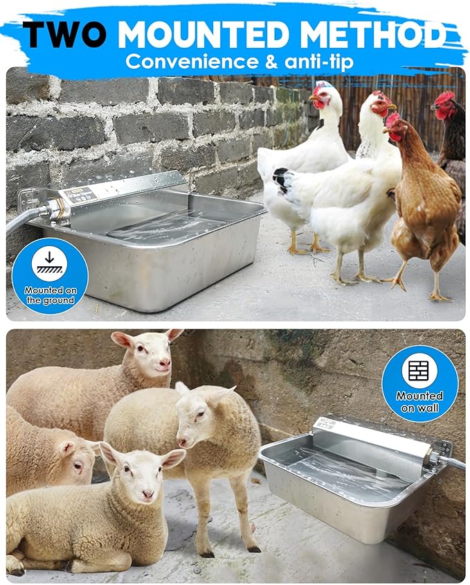 Automatic Dog Water Dispenser, 2 Gallons 304 Stainless Steel Dog Water Bowl for Indoor/Outdoor, Large Water Bowl for Pets & Livestock, Anti Tip, Wide Mouth, Water Auto Fill, Fit GHT 3/4" Faucet-PawvioPets