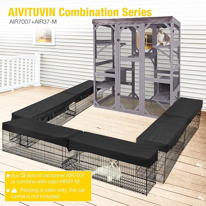 Aivituvin Catio Outdoor Cat Enclosure Large Cat House for Mulitiple Cats Walk in Kitty Cage with Tarp Roof 70"-PawvioPets