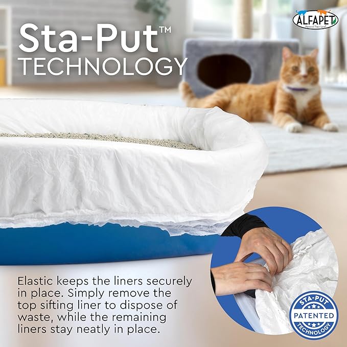Alfapet Sifting Cat Litter Box Liners - Jumbo 15 Count, Pack of 5 - Tear-Resistant Cat Litter Bags, Waterproof Kitty Litter Liners, Fits Litterbox Pan Sizes X-Large, X-Giant, 37" x 18" 30 lb Capacity-PawvioPets