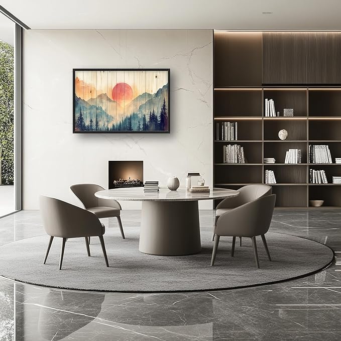 Framed Large Cabin Mountain Wall Art for Living Room, Oversized Rustic Forest Wall Decor, Rustic Nature Landscape Canvas Painting Sunset Pictures Home Decoration for Bedroom Office 36"x24"-PawvioPets