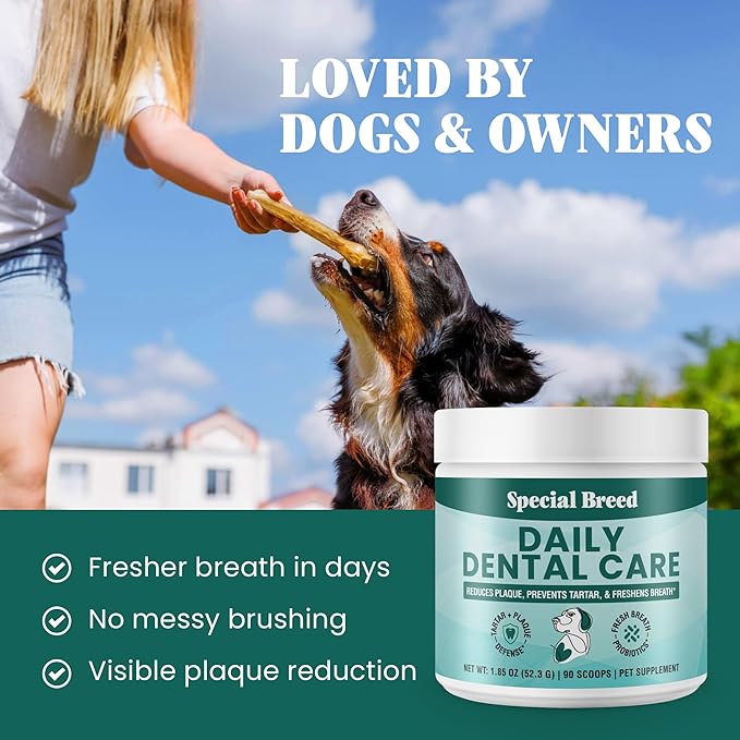 Dog Teeth Cleaning Powder – Natural Dog Dental Powder for Tartar Control, Fresh Breath & Gum Health – Daily Plaque Remover with Zeolite, Brown Algae, Probiotics & Rosemary – 90 Scoops-PawvioPets