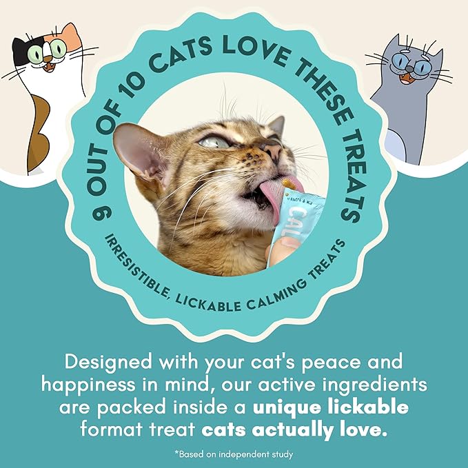 ALBERT & MIA Calming Sticks Lickable Calming Cat Treats for Stress and Anxiety Relief for Cats, Irresistible - Vet Recommended (Sleeping Aid, Vet Visits, Grooming, Car Rides, Plane) 20 Pack-PawvioPets