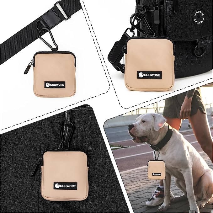 Dog Treat Pouch 2 PCS, Waterproof Small Dog Treat Bag for Leash, Hands Free Puppy Walking Bag with Carabiner, Pet Poop Bag Holder for Pet Puppy Travel or Outdoor Use, Zipper Closure to Avoid Spilling-PawvioPets