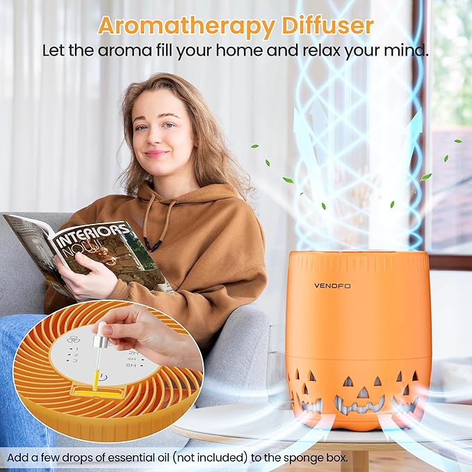 Air Purifiers for Home Bedroom up to 1076ft², True HEPA Air Filters Dust Pets Smoke Hair, 3 Fan Speeds Quiet, Timer Settings, Rechargeable Air Cleaner Office, Bedroom, Pets, Car(Orange)-PawvioPets