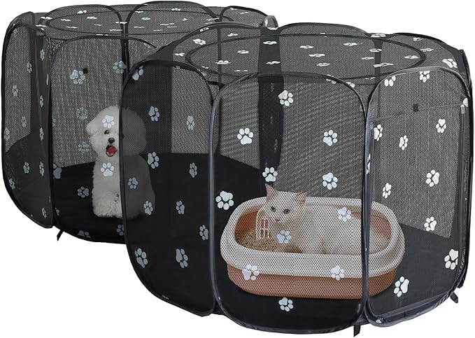 2-in-1 Cat Playpen, Pop Up Dog Pet Playpen for Indoor Outdoor Cats Enclosed, Portable Pet Playpen, Kitten Puppy Foldable Play Pen Cat Dog Tent Crate Cage Kennel(No Divider, Unified Space)-PawvioPets