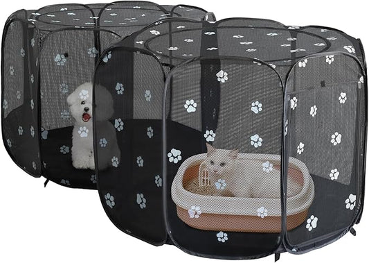 2-in-1 Cat Playpen, Pop Up Dog Pet Playpen for Indoor Outdoor Cats Enclosed, Portable Pet Playpen, Kitten Puppy Foldable Play Pen Cat Dog Tent Crate Cage Kennel(No Divider, Unified Space)-PawvioPets