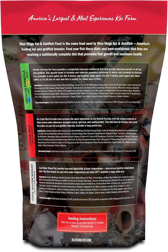 Blue Ridge Koi Fish Food 2lb - Koi Food Large 3/16" Growth Formula, Goldfish Food, Premium Fish Food for Ponds, Ponds Fish Food, Floating Pond Pellets-PawvioPets