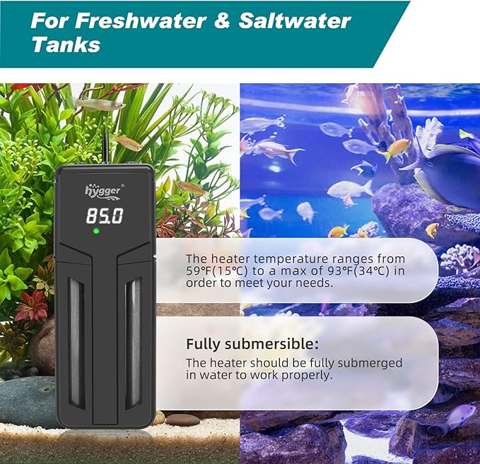 hygger Aquarium Heater,500W/800W/1200W Submersible Fish Tank Water Heater Double Quartz Explosion-Proof with for Freshwater Saltwater Tank-PawvioPets