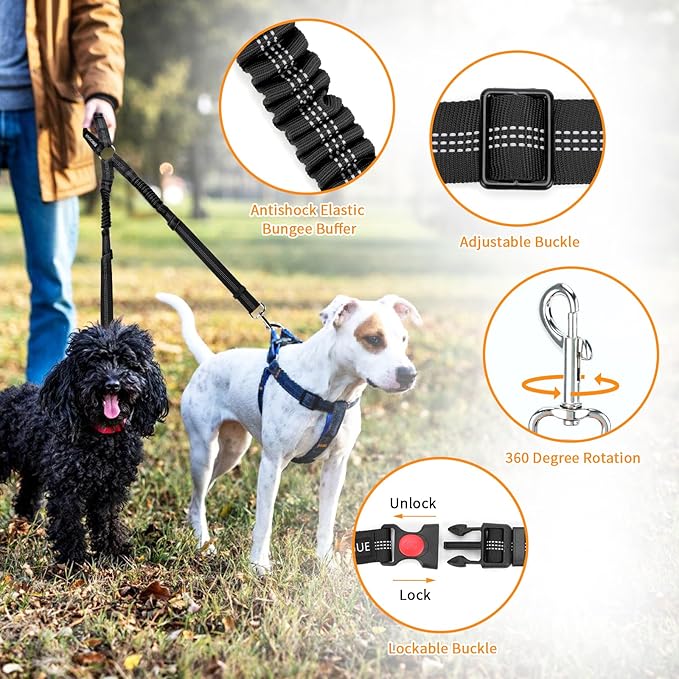 BWOGUE Double Dog Cat Seat Belts, Car Headrest Restraint Adjustable Travel Leash,Safety Elastic Leads Splitter Connect Vehicle Seatbelt Harness for 2 Dogs-PawvioPets