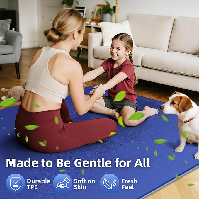 Extra Large Yoga Mat - 72"x35", 72"x48", 78"x57" - Wide TPE Exercise Mat for Home, Stretching, Couples & Family Workouts - 6-12mm Thick, Non-Slip & Waterproof - with Carry Bag and Straps-PawvioPets