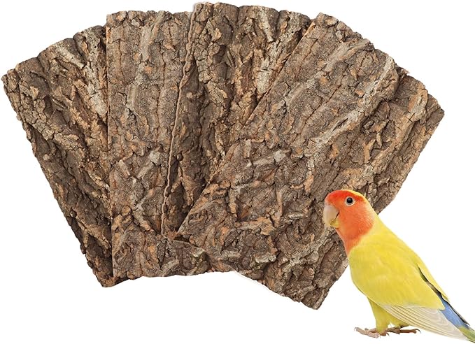 4 Pack Cork Bark Perch for Bird, 11.8 × 7.9 inch Natural Parrot Chewing Toys, Birdcage Background Decor Accessories, Bark Toy for Budgie Parakeet Cockatiel Lovebirds Conures Hamster Guinea Pig Rat-PawvioPets