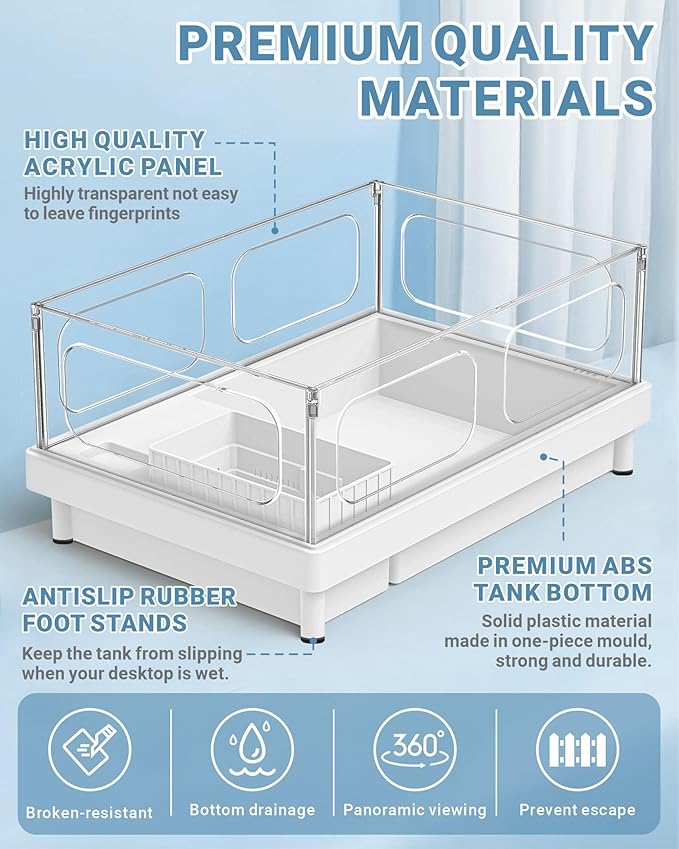 GOZILLA Small Turtle Tank Kit(Tank+Lamp+Filter), Acrylic Turtle Starter Kit with Adjustable Lamp, Reptile Habitat and Terrarium with Multi-Functional Areas for Small Reptiles. (White Kit)-PawvioPets