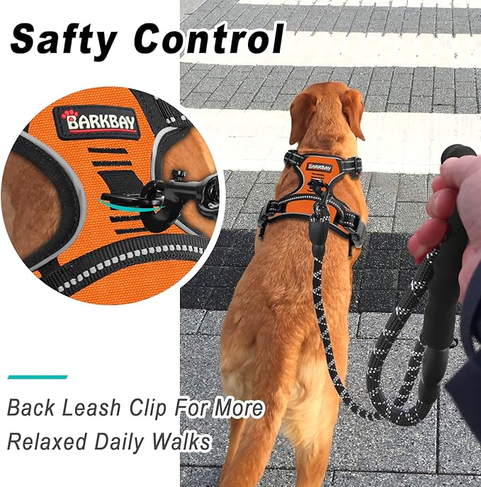BARKBAY No Pull Dog Harness Large Step in Reflective Dog Harness with Front Clip and Easy Control Handle for Walking Training Running(Orange,S)-PawvioPets