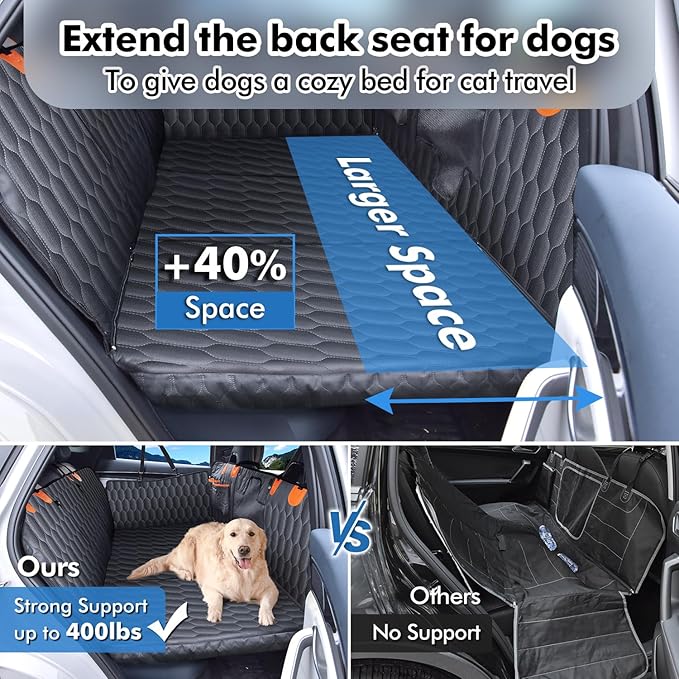3-in-1 Convertible Dog Car Seat Extender & Booster Seat – 400lb Capacity, Waterproof 600D Oxford with Hard Bottom, Scratch-Proof Hammock for Cars & SUVs-PawvioPets