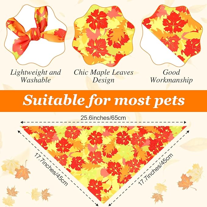 Abbylike 50 Pcs Fall Dog Bandana Bulk Maple Leaves Bandana for Dogs Triangle Kerchief Bibs Scarf for Small Medium Large Pet Autumn Thanksgiving Costume Accessories, 25 Styles (25.6 x 17.7 x 17.7 Inch)-PawvioPets