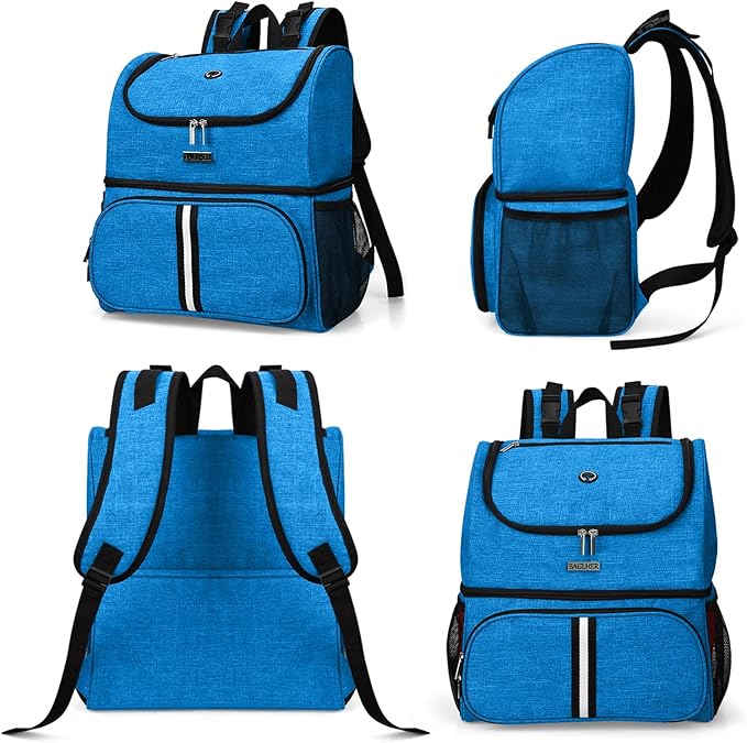 BAGLHER Pet Travel Bag, Double-Layer Pet Supplies Backpack (for All Pet Travel Supplies), Pet Travel Backpack with 2 Silicone Collapsible Bowls and 2 Food Baskets Blue-PawvioPets