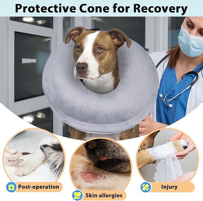 Crazy Felix Dog Donut Pillow Cone Collar Alternative After Surgery Soft Cone to Stop Licking Inflatable Dog Head Collar for Small Medium Dogs Chihuahua Pomeranian-PawvioPets