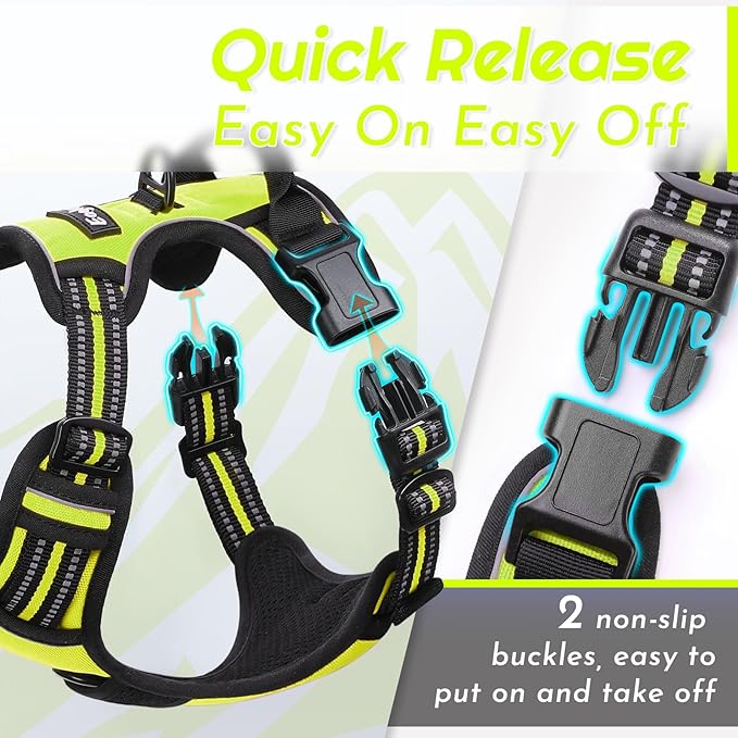 Eagloo Dog Harness Medium Sized Dog, No Pull Service Vest with Reflective Strips and Control Handle, Adjustable and Comfortable for Walking, No Choke Pet Harness with 2 Metal Rings, Green, M-PawvioPets