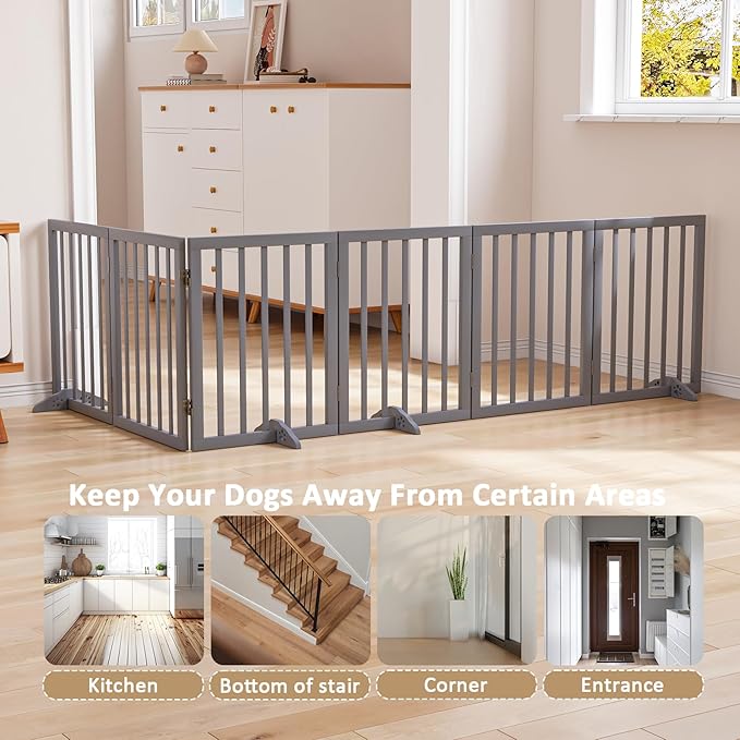 Dog Gate for Stairs 37-110" Wide, Fully Assembled Foldable Dog Gates for Doorways House, Freestanding Pet Gates for Dogs, Doogie Puppy Fence Gate-PawvioPets