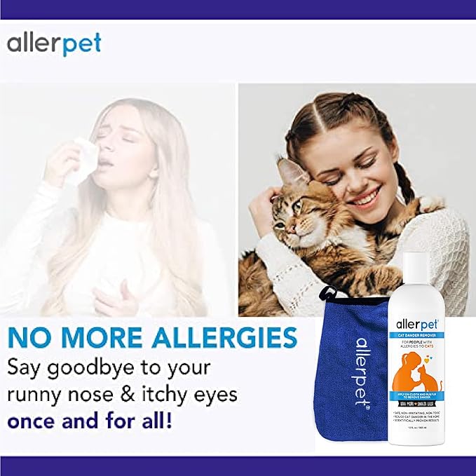 Allerpet Cat Dander Remover w/Free Applicator Mitt - Effective Cat Dander Remover - Anti Allergen Solution Made in USA - (12oz)-PawvioPets