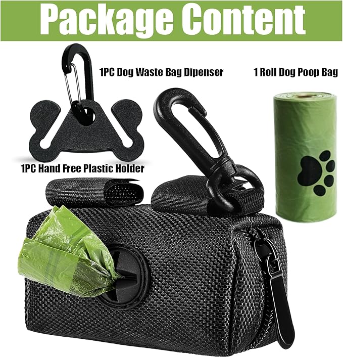 Dog Waste Bag Dispenser Pet Poop Bags Holder for Doggie Waste Bags Dispensers Soft Fabric Zipper Small Doggy Puppy Pouch for Leash Accessory Attachment with Carrier (Black)-PawvioPets
