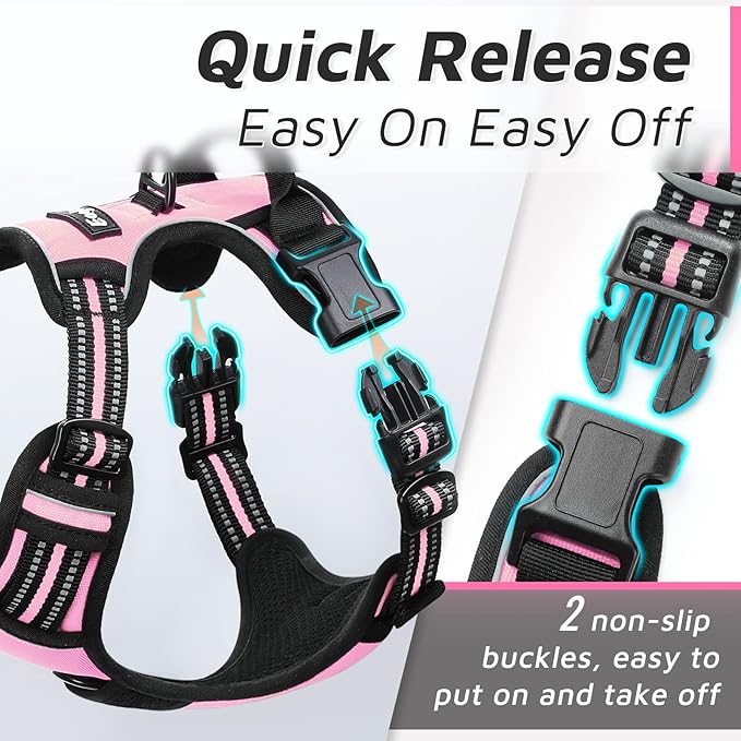 Eagloo Dog Harness Medium Sized Dog, No Pull Service Vest with Reflective Strips and Control Handle, Adjustable and Comfortable for Walking, No Choke Pet Harness with 2 Metal Rings, Pink, M-PawvioPets