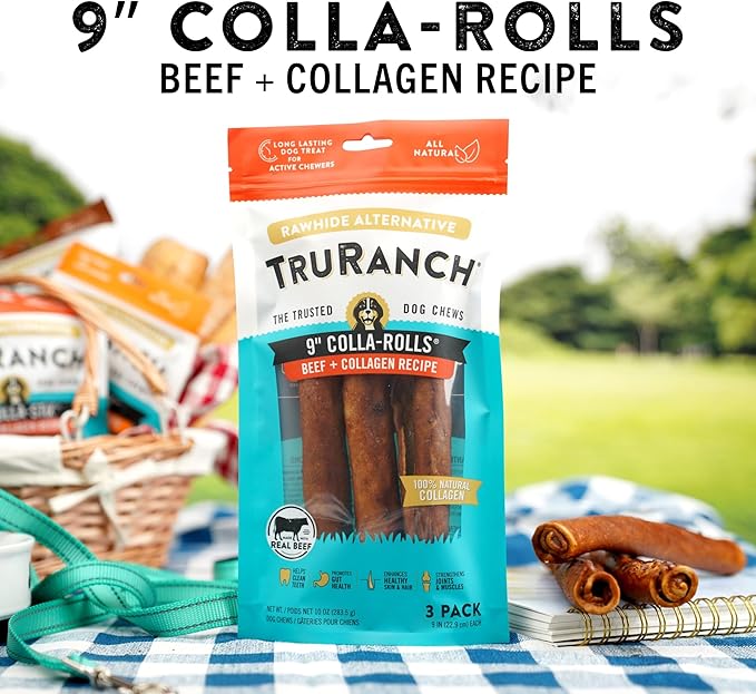 Collagen Rolls - 9" Collagen Rolls for Dogs - Long Lasting Healthy Joint Support - Rawhide Alternative - Skin & Coat Health - Made with Real Beef, Value Pack, 3 Bags, 9 Count-PawvioPets