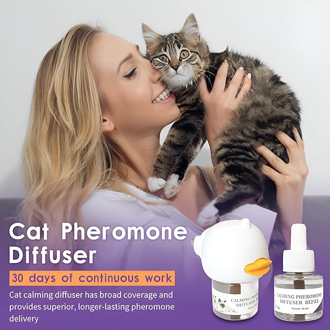 Cat Calming Pheromone Diffuser – Premium Cat Calming Diffuser for Stress & Anxiety Relief – Reduces Scratching, Spraying & Fighting – 60 Day Supply, 48ml Bottle – Ideal for All Cats & Multi-Cat Homes-PawvioPets