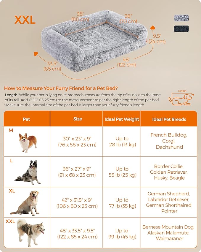 Feandrea Dog Bed, Orthopaedic Dog Sofa Bed for Large Dogs, Waterproof Ped Bed with Removable Washable Cover, 48 x 33.5 x 9.5 Inches, Gray Ombré UPGW234G01-PawvioPets