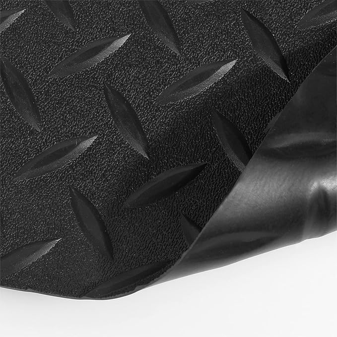 Boshen 5Ft x 12Ft Rubber Flooring Mats 1.6mm Diamond Plate Flooring Roll 60sqft Rubber Trailer Garage Floor Mats Non-Slip Floor Protector Mat for Garage Warehouse Gym Basement-Black-PawvioPets