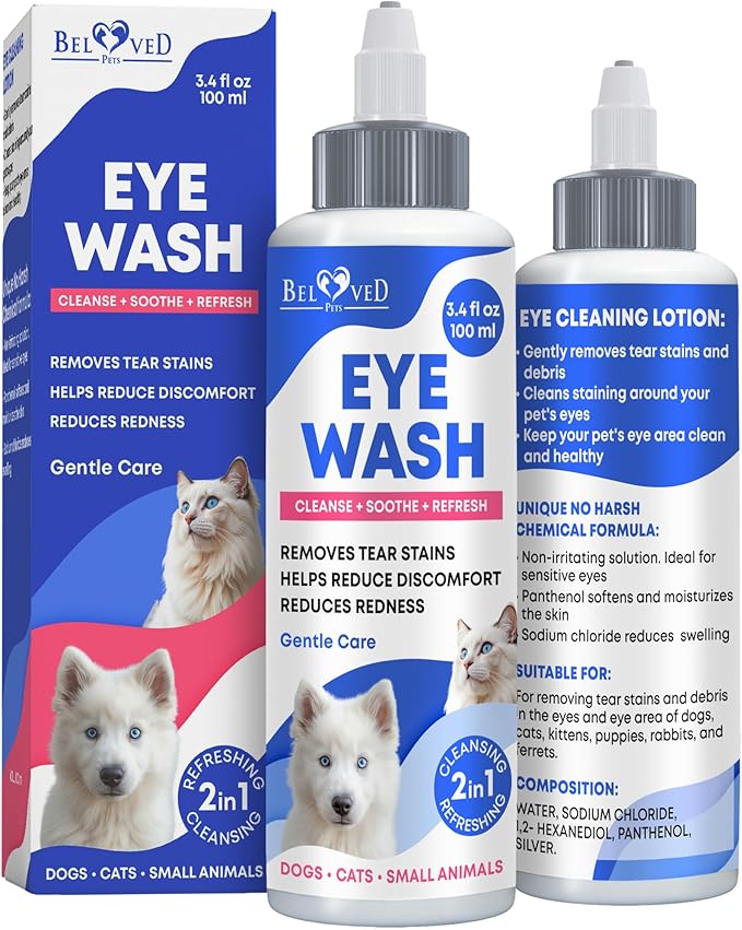 Cat & Dog Eye Wash Drops & Tear Stain Remover, Cleaner | Eye Infection Treatment Helps Prevent Pink Eye, Relief Allergies Symptoms, Runny, Dry Eyes - Safe for Small Animals (Eye Drops)-PawvioPets