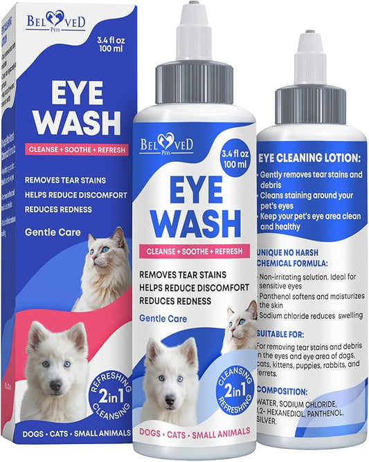 Cat & Dog Eye Wash Drops & Tear Stain Remover, Cleaner | Eye Infection Treatment Helps Prevent Pink Eye, Relief Allergies Symptoms, Runny, Dry Eyes - Safe for Small Animals (Eye Drops)-PawvioPets