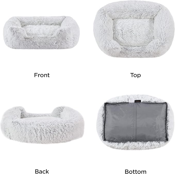 Best Friends by Sheri Shag Lounge Bed Calming Faux Fur Dog Bed, Frost, Medium, 30" x 20"-PawvioPets