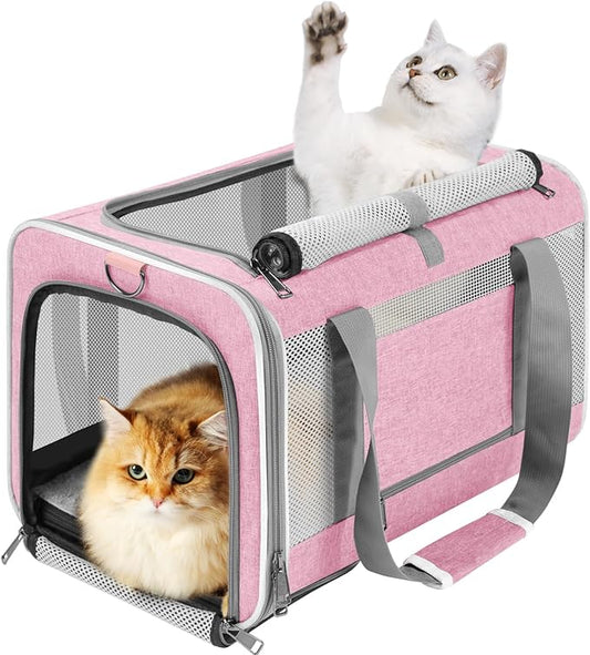 Cat Carrier 20lbs Top Open/Soft Sided Small Pet Dog Travel Carrying Crate/Collapsible Puppy Transport Carry Bag/Sturdy Pet Cages Chihuahuas Mini Dog 10lbs Pink-PawvioPets