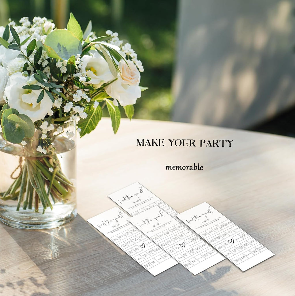 Bridal Shower Games, Find The Guest Bingo, 25Pcs 4x9inch Minimalist White Double-Sided Bridal Game Cards, Wedding Shower Games for Guests, Engagement Bachelorette Party Supplies - A16