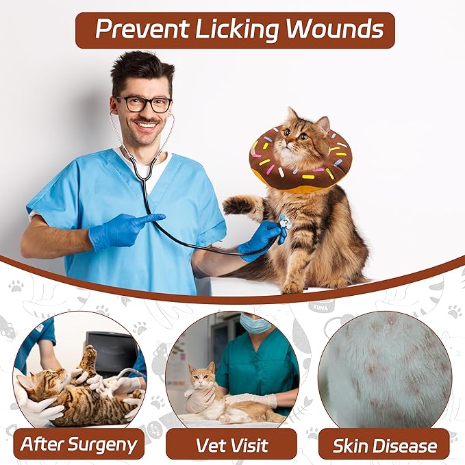 Cat Cone Collar Soft, Adjustable Cat Recovery Collar for Small Medium Large Cats, Cute Donut E Collar After Surgery, Cone for Cats to Stop Licking Kitten Cones (Donut Brown, Medium)-PawvioPets