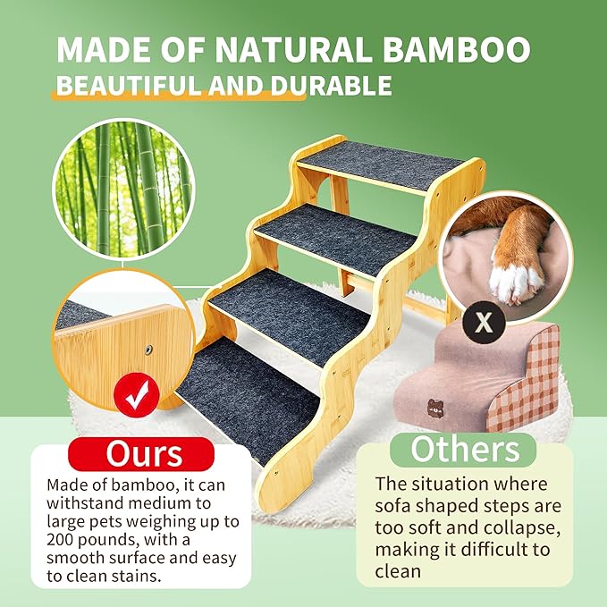 Dog Steps for Bed,24 Inches 5 Step Dog Stairs for Senior Pets to Get On 30 Inches High Beds/Car,Made of Bamboo Can Support Large Dogs Weighing Up to 160 LB-PawvioPets
