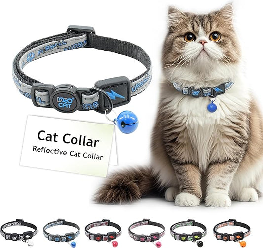 DOCO Cat Collar (Neck Girth - 3/8" x 7.5-12", Weight Upto - 13lb) Reflective Cat Collar with Bell, Breakaway Safety Buckle, Adjustable Nylon Strap for Kittens & Adult Cats (Blue)-PawvioPets