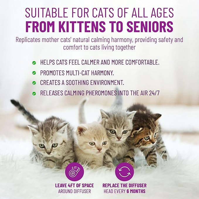 Cat Calming Pheromone Diffuser 4 Pack Cat Calming Diffuser Refills Anxiety Relief Comfort for Cats Reduce Fighting Spraying and Scratching 120 Days Long Lasting Serenity-PawvioPets