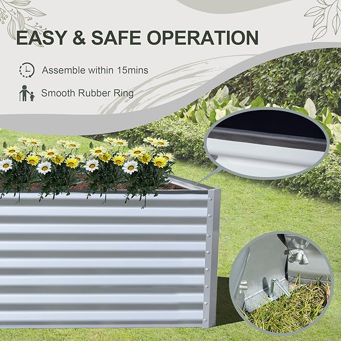 Domi Raised Garden Beds Outdoor, 8x4x2ft Thickening Tall Metal Rectangular Deep Root Box Planter for Vegetables, Flowers, Herbs, and Succulents 2" Deep w/ 456 Gallon Capacity - Silvery-PawvioPets