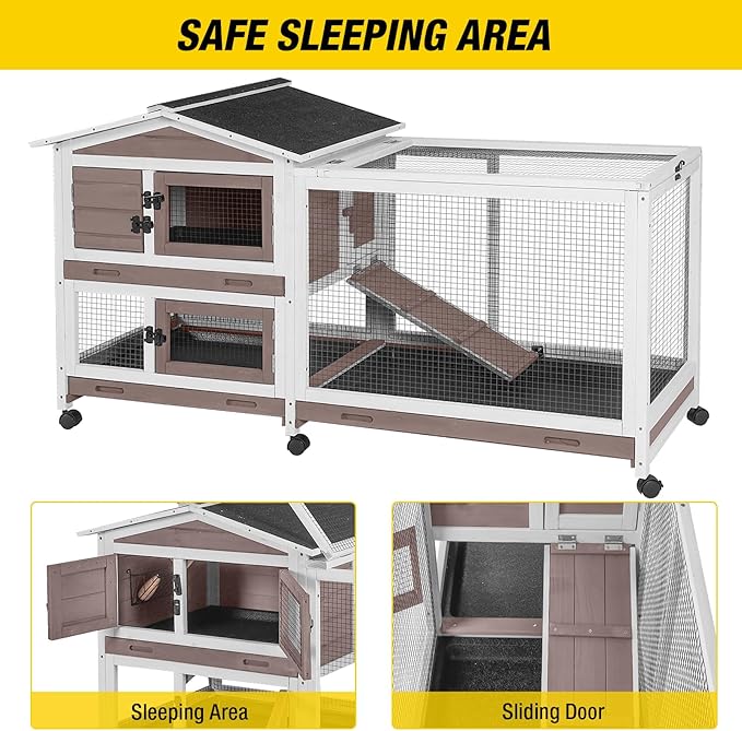 Aivituvin Rabbit Hutch Rabbit Cage Indoor with Casters Bunny Cage Outdoor for Small Animals with Pull-Out Tray-PawvioPets