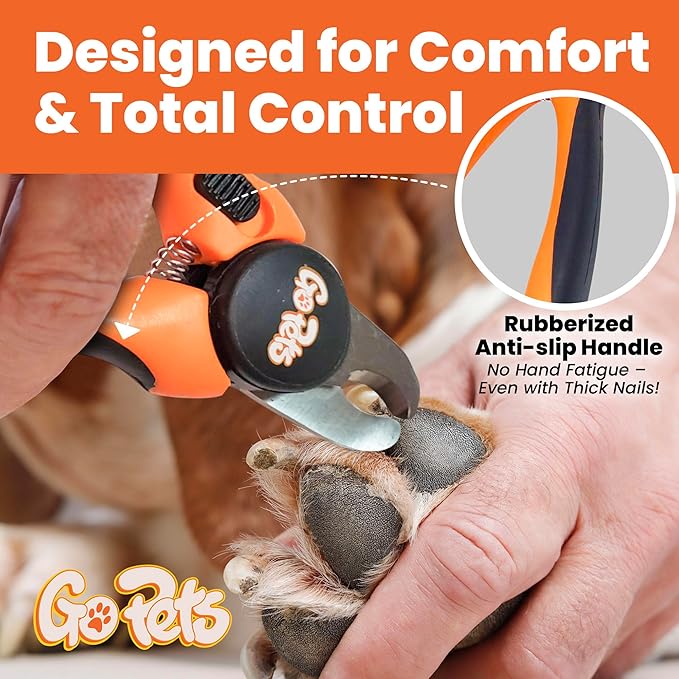 GoPets Nail Clipper for Large Sized Pets, Quick Sensor Safety Guard, Heavy Duty Trimmer for Thick Nails, Stainless Steel Blades, Grooming Tool for Dogs & Cats, Non-Slip Handle, Built-in Nail File-PawvioPets