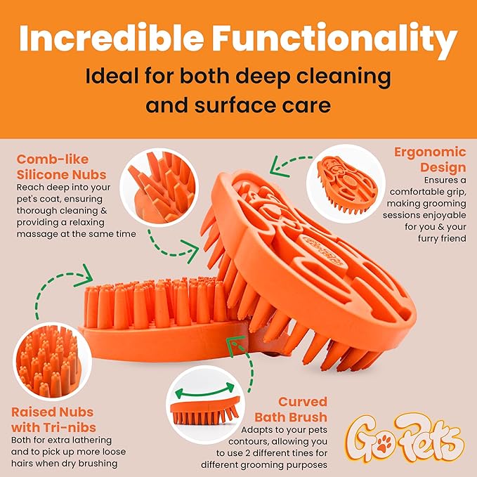GoPets Curry Comb Bath Brush for Cleaning & Grooming, Silicone Shampoo Scrubber for Shedding & Massage, Rubber Dog Wash & Grooming Brush, Pet Bath Supplies for Long & Short Hair Dogs & Cats-PawvioPets
